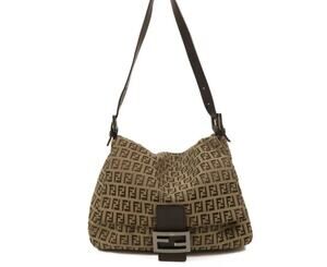 Fendi Beige Brown Monogram baguette